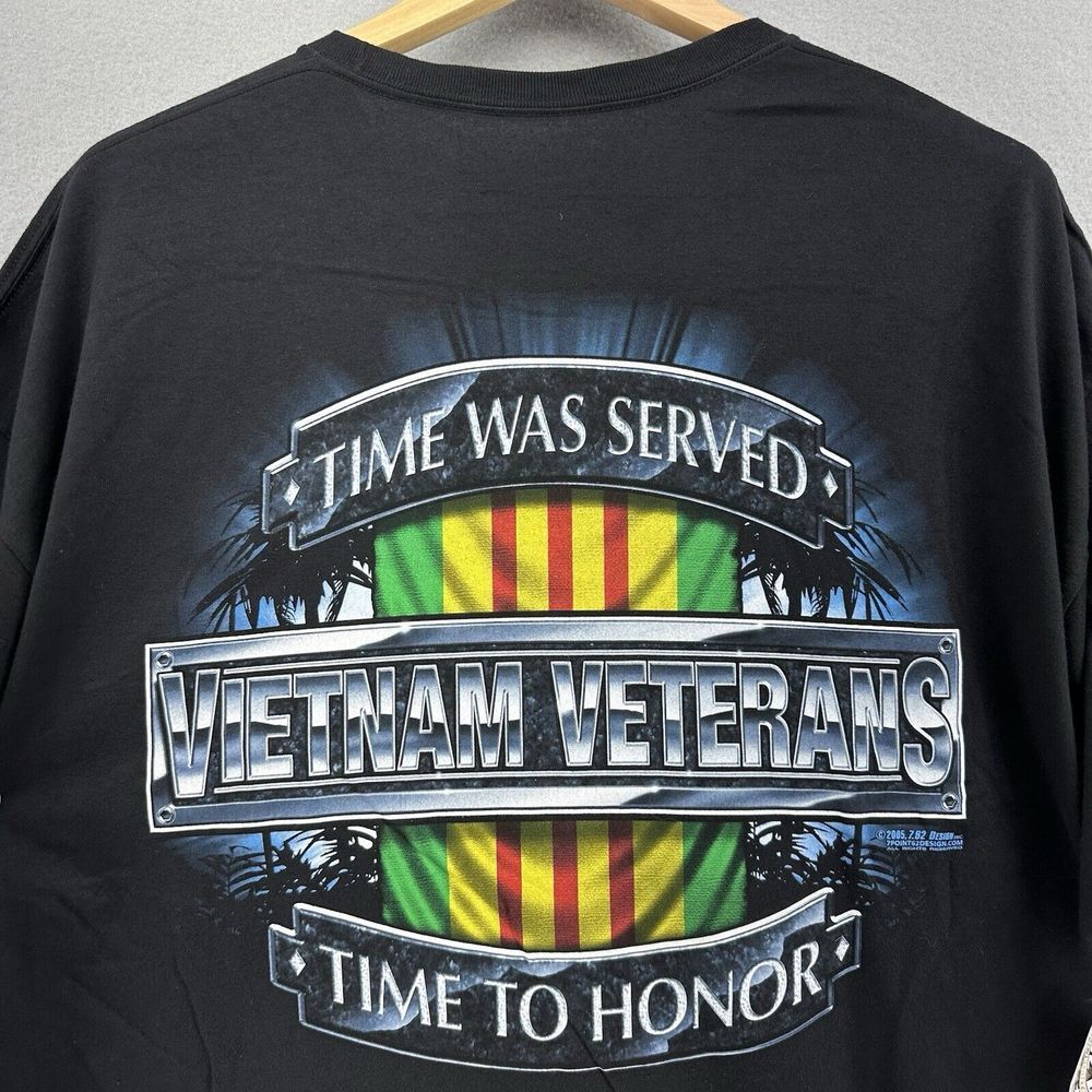 2005 Vietnam Veterans 7.62 Design Black Cotton Tshirt Men's 2XL VTG Military NOS